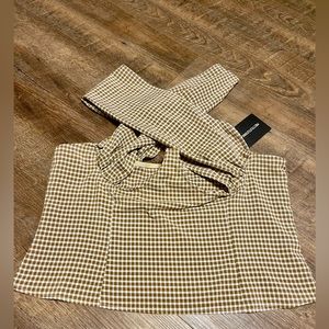 NWT pretty little thing size 18 checkered woven top
